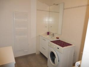 a bathroom with a washing machine and a sink at Appartement La Villa Gayrou in Vieux-Boucau-les-Bains