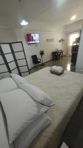 a bedroom with a large bed with pillows on it at Departamento en Planta baja, centrico, cochera cubierta Sarmiento265apart D6 in San Fernando del Valle de Catamarca