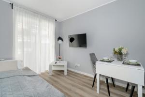 Televízia a/alebo spoločenská miestnosť v ubytovaní Jasny & Elegancki Apartament typu Studio z Tarasem by Noclegi Renters