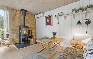 リンケビングにある3 Bedroom Awesome Home In Ringkøbingの部屋に薪ストーブがあるリビングルーム