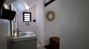 a white bathroom with a sink and a mirror at Maison pieds dans l'eau - Villa Veloutier in Saint-Paul +5 photos
