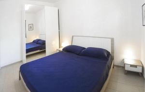 a bedroom with a blue bed and a mirror at Awesome Home In Belvedere Marittimo in Belvedere Marittimo