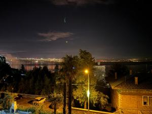 a view of a city at night with a street light at Guesthouse Villa Stanger 2 in Lovran