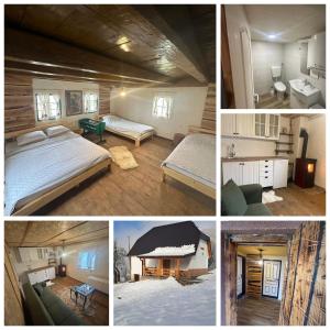 a collage of four pictures of a bedroom at Vikend kuce i odmaraliste JuliE etno - Sarajevo Jahorina in Tvrdimići