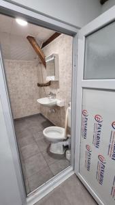 ein Badezimmer mit Toilette und Waschbecken in der Unterkunft Old Style in Vratsa