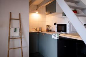 a small kitchen with a ladder and a microwave at Le cocon de la gare in Rennes