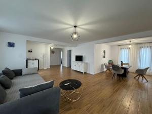 奥拉迪亚Vila Andrea的客厅里有一张沙发和一张桌子。