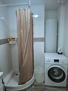 a bathroom with a washing machine and a washer at Appartement Villeneuve in Villeneuve-de-Blaye