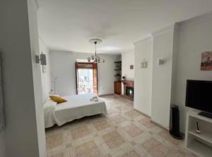 a bedroom with a bed and a flat screen tv at Alma de Estepona junto al mar in Estepona