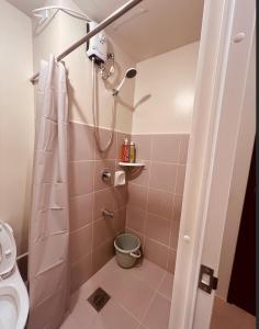 a bathroom with a shower and a toilet at Minimalist Condo Avida Tower 4 in Iloilo City