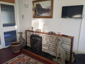 a living room with a fireplace with a tv on the wall at Dry Harbour in Enniskillen
