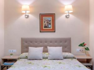a bedroom with a bed with two pillows at Hostal Antigua Morellana in Valencia