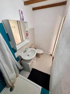 a small bathroom with a sink and a toilet at Studio au château de Lachau in Lachau