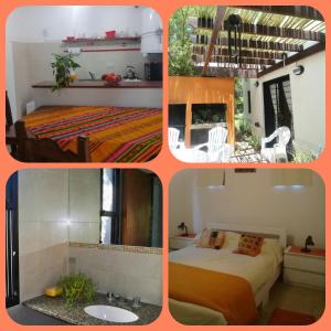 un collage de cuatro fotos de un dormitorio en Arcadia, en Merlo