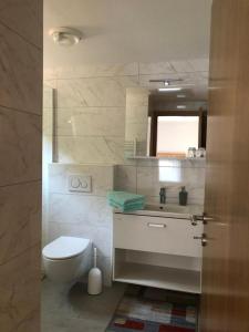 a bathroom with a toilet and a sink at Sobe apartma Dobe in Bled