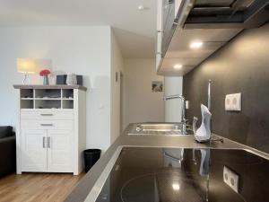 a kitchen with a sink and a counter top at Quartier Hohe Geest 14 in Sahlenburg