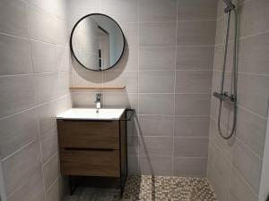 a bathroom with a sink and a mirror at studio Le Bas Mée in Argentré-du-Plessis