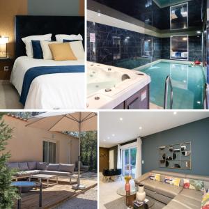 kolaż zdjęć pokoju hotelowego z basenem w obiekcie Villa 2pers Lorgues Piscine, Spa, Hammam w mieście Lorgues