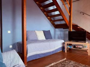 a bedroom with a bunk bed with a ladder at La Casa del Voltone in Pontremoli