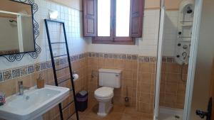 a bathroom with a toilet and a sink and a mirror at Casa Las Maletas in Morote +26 photos