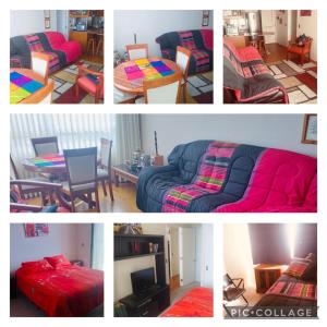un collage de photos d'un salon avec un canapé dans l'établissement Departamento La Serena 4 personas, à La Serena