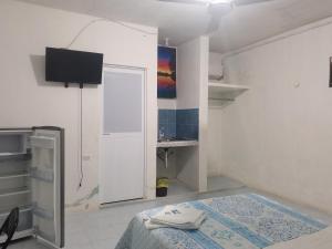 TV a/nebo společenská místnost v ubytování Blue Hotel