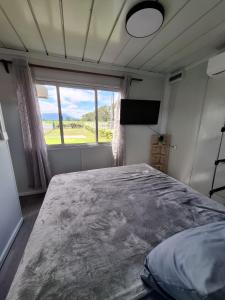 a bedroom with a large bed and a window at Yin Garden Lodge Fortuna in Fortuna