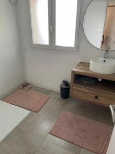 a bathroom with a sink and a mirror at Appart 2 Chambres au coeur de Libourne in Libourne +1 photo