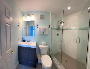 a bathroom with a toilet and a glass shower at La Casa De Luna in Key West +20 photos