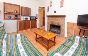 a living room with two couches and a fireplace at Charming House in Montefrío with Private Pool in Montefrío