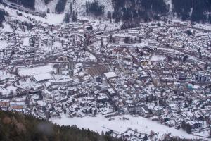 an aerial view of a city covered in snow at l'Ours Bleu B33 - Ski in Ski out - Happy Rentals in Vallorcine