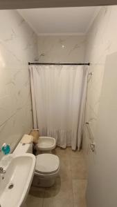 une salle de bain avec toilettes, lavabo et douche dans l'établissement Departamento en 25 de mayo, à Veinticinco de Mayo 4 autres photos