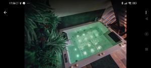 an overhead view of a swimming pool with a plant at Gîte Nuit Féline in Cirière