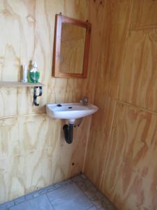 a bathroom with a sink and a mirror on the wall at Honey Nest Camp in Derby