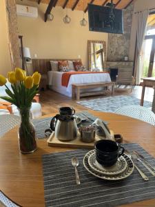 Кровать или кровати в номере Reserva Mauá chalés