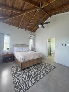 a bedroom with a bed and a ceiling fan at Villa La Mer Ocean View Marisule Ridge in Gros Islet