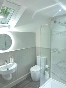 a bathroom with a toilet and a sink and a shower at Aldernaig Mill in Invergarry +30 photos