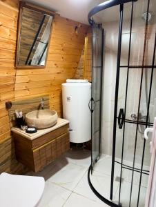 Koupelna v ubytování Sairme Glampings