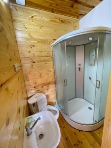 a bathroom with a shower and a toilet and a sink at Kordon guest house in Tar-Suu +83 photos