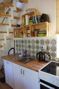 a kitchen with a sink and a counter top at Schwalbenhaus-Netzow in Templin