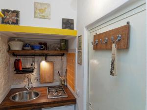 a small kitchen with a sink and a stove at AlCOVA REALE Apartment and organic honey Cisternino cda specchia 33 in Cisternino