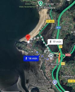 a map with a red dot in the middle at White & Wood Miño Apartament in Miño