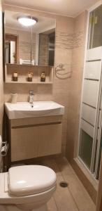 ディミツァナにあるfamily homeの白い洗面台とトイレのあるバスルーム