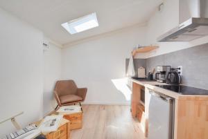 een keuken met een spoelbak en een fornuis bovenste oven bij Appartement Place Stanislas 5eme in Nancy +6 foto's