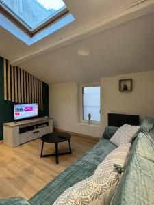 a bedroom with a bed and a flat screen tv at Nancy Green Stan' in Nancy