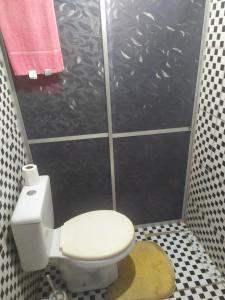 a bathroom with a toilet and a shower at Lais in Lençóis