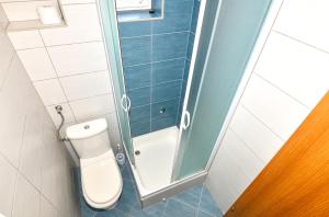 a small bathroom with a toilet and a shower at Apartments Sonja in Tučepi +25 photos