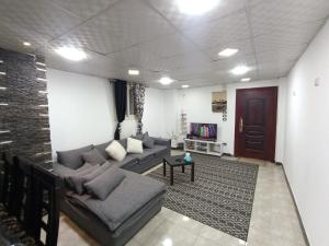 un soggiorno con un divano e una TV di كورنيش المعادى بالقرب من مستشفى السلام الدولى a Il Cairo