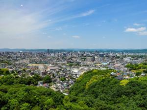 an aerial view of a city with trees and buildings at Okayama International Hotel in Okayama