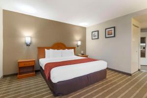 a hotel room with a large bed with white sheets at Comfort Inn University Center in Fairfax